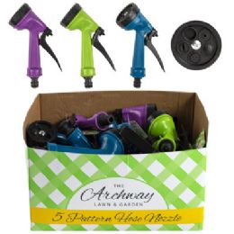 24 Bulk Hose Nozzle 5 Function Green/purple/blue Hangtag/24pc Pdq