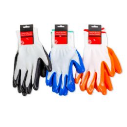 48 Bulk Gloves Work Nitrile Coated White W/orng/black/blue Colors