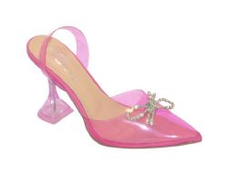 12 Bulk Womens Clear Heels Sandals Transparent Peep Toe Mules In Pink