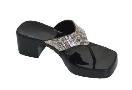 12 Bulk Women's Slip On Sandals Slide Glitter Bling Casual Sandal In Black
