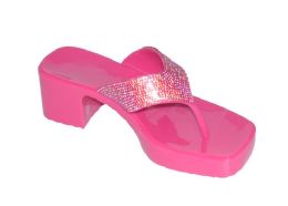 12 Bulk Women's Slip On Sandals Slide Glitter Bling Casual Sandal In Fuschia