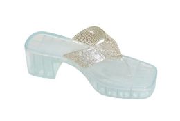12 Bulk Women's Slip On Sandals Slide Glitter Bling Casual Sandal In Clear