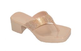 12 Bulk Women's Slip On Sandals Slide Glitter Bling Casual Sandal In Beige