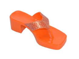 12 Bulk Women's Slip On Sandals Slide Glitter Bling Casual Sandal In Orange