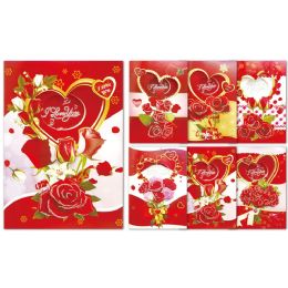 48 Bulk Valentines Gift Mini Card 8 Pack 3D+GLT 3.7x2.6"
