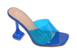 12 Bulk Womens Clear Heels Sandals Transparent Peep Toe Mules In Blue