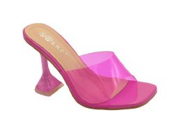 12 Bulk Womens Clear Heels Sandals Transparent Peep Toe Mules In Fuschia