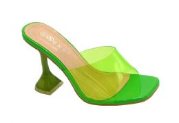 12 Bulk Womens Clear Heels Sandals Transparent Peep Toe Mules In Green