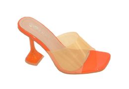 12 Bulk Womens Clear Heels Sandals Transparent Peep Toe Mules In Orange