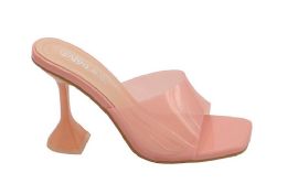 12 Bulk Womens Clear Heels Sandals Transparent Peep Toe Mules In Nude