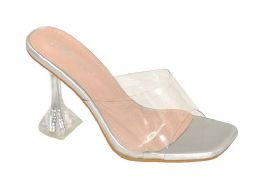 12 Bulk Womens Clear Heels Sandals Transparent Peep Toe Mules In Clear