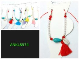 96 Bulk Turq/ Shell Anklet With Fringe