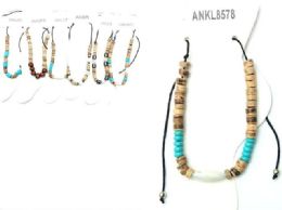 96 Bulk Wholesale Turq And Shell Beaded Anklet