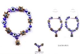 72 Bulk Evil Eye Turtle Pendant Bracelets - Assorted