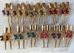96 Bulk Metal Hair Clamp Rhinestone Flower Design