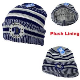 24 Bulk Knitted PlusH-Lined Varsity Cuffed Hat [seal] Dallas