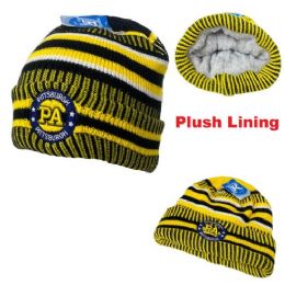 12 Bulk Knitted PlusH-Lined Varsity Cuffed Hat [seal] Pittsburgh