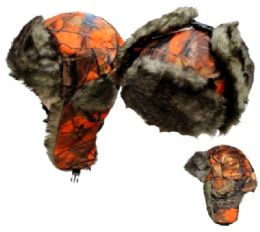 24 Bulk Aviator Hat With Fur TriM--Orange Camo