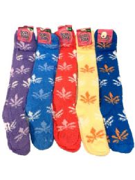 12 Bulk Women's Long Marijuana Fuzzy Socks