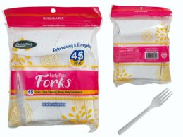 48 Bulk 45pc Disposable Fork With Sealable Bag White