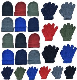 12 Bulk Yacht & Smith Kid's Assorted Colored Winter Beanies & Gloves Set