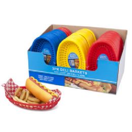 48 Bulk Deli Basket 3pk/3ast Solid Color 20red/16blue/12yellow 48pc Pdq9.25x5.5in