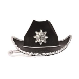 6 Bulk Black Felt Cowgirl Hat W/gemstones