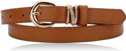 24 Bulk Ladies' Belts With Gold Hardware And Rhinestone Detail in Tan