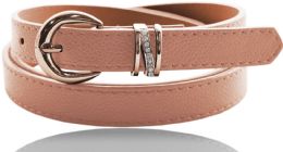 24 Bulk Ladies' Belts With Gold Hardware And Rhinestone Detail In Light Pink