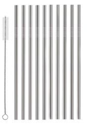 144 Bulk 10 Pack Stainless Steel Straws With Cleaner Straight Reusable Drinking Straws