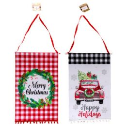 24 Bulk Banner Christmas Felt W/pom Trim 11.8 X 18in 2ast Xmas ht