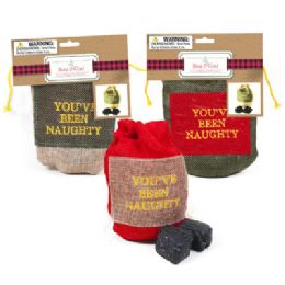 48 Bulk Coal 2pc Realistic Look Plastic W/3ast Drawstring 4.5x6in Pouch Youve Been Naughty Stitch/hdrcd