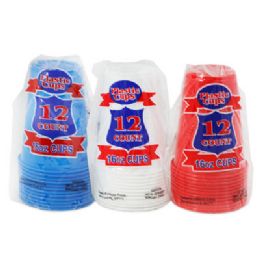 48 Bulk Cups Plastic 12pk/16oz 3ast Disposable Red/white/blue Printed pb