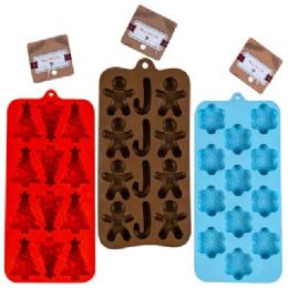 36 Bulk Ice Cube Tray Tpr Christmas 3 Ast Tree/flake/gingerbrd 4.125x7.8in Xmas ht