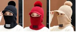 72 Bulk Pom Pom Fleece Lined Plain Ski Mask With Visor