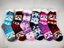 144 Bulk Reindeer Design Heavy Winter Socks