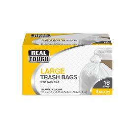 24 Bulk Real Tough Trash Bag 8 Gl 16ct Twist Tie White