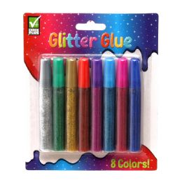 48 Bulk Check Plus Glitter Glue 8 Pc Assoted Colors