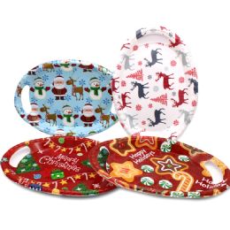 48 Bulk Party Solution Tray 13 X 9 In Christmas With Handle Oval Assorted Designs