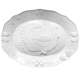 24 Bulk Party Solution Turkey Platter 17.25 X 13 In Oval Assorted White / Beige