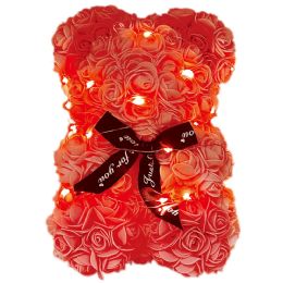 24 Bulk 10 Inch Red Rose Bear With Black Bow And Light In Box