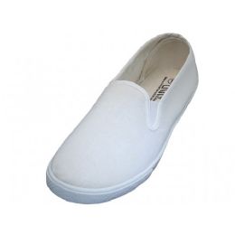 24 Bulk Mens Slip On Twin Gore Upper Casual Canvas Shoes In White Size 9