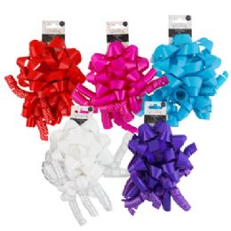 30 Bulk Gift Bow 2pk 5in Dia Star W/dot Curly Bow 5ast Colors Party Backer