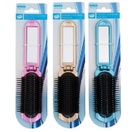 24 Bulk Hair Brush Foldable 2-N-1 W/mirror 8.2in 3ast Clrs Hba Tcd