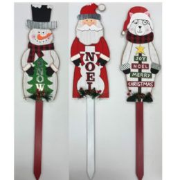 12 Bulk Yard Sign Christmas Deluxe 27.5in 3ast Snowman/santa/bear Wood Xmas Label/mdf Comply