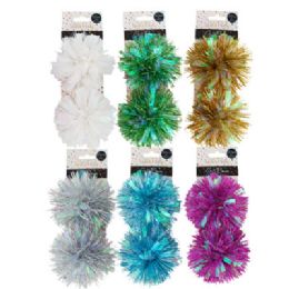 36 Bulk Gift Bow 2ct 4in Pom Pom 6ast Colors Party/backer Card