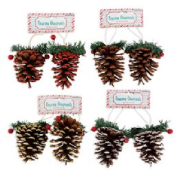 36 Bulk Pinecone Ornament 2pk 4ast W/glitter Gold/red/natural/white Christmas Headercard