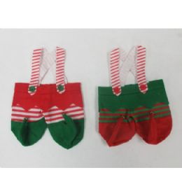 48 Bulk Elf Pants W/suspender Handle Treat Bag 2ast On 12pc Mdsgstrip Xmas Ht/jook
