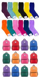 48 Bulk Yacht & Smith Unisex 48 Piece Bundle Set Backpacks And Fuzzy Socks