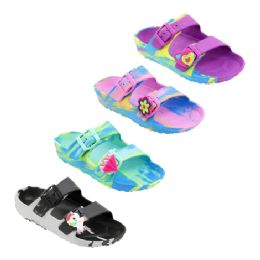 48 Bulk Big Girl's Marble Double Strap Sandals Assorted